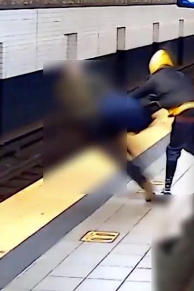 Footage shows Lamale McRae shoving David Martin on an L train platform.