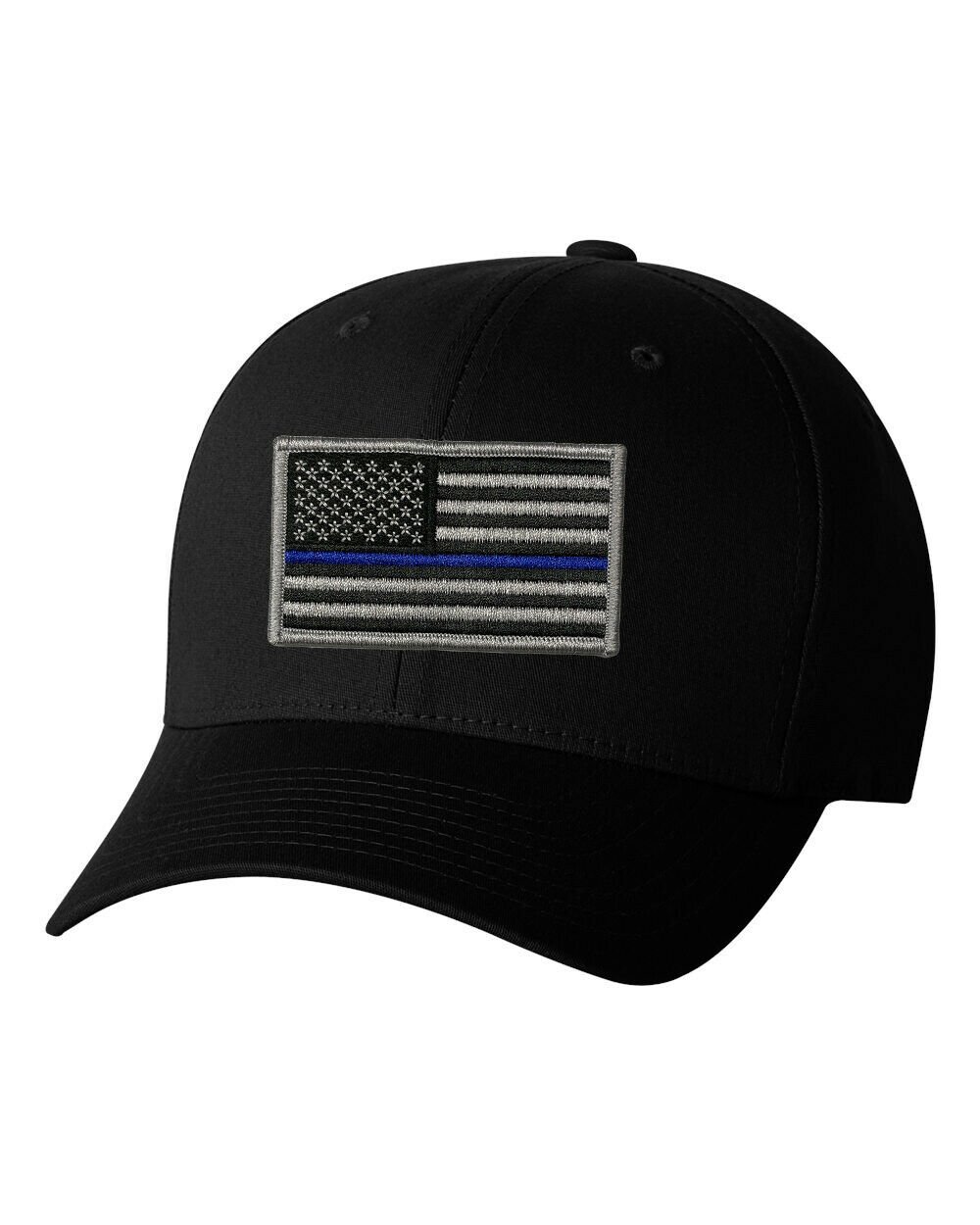 Flexfit V-Flex Twill Fitted Baseball Cap with Thin Blue Line Flag Patch Hat